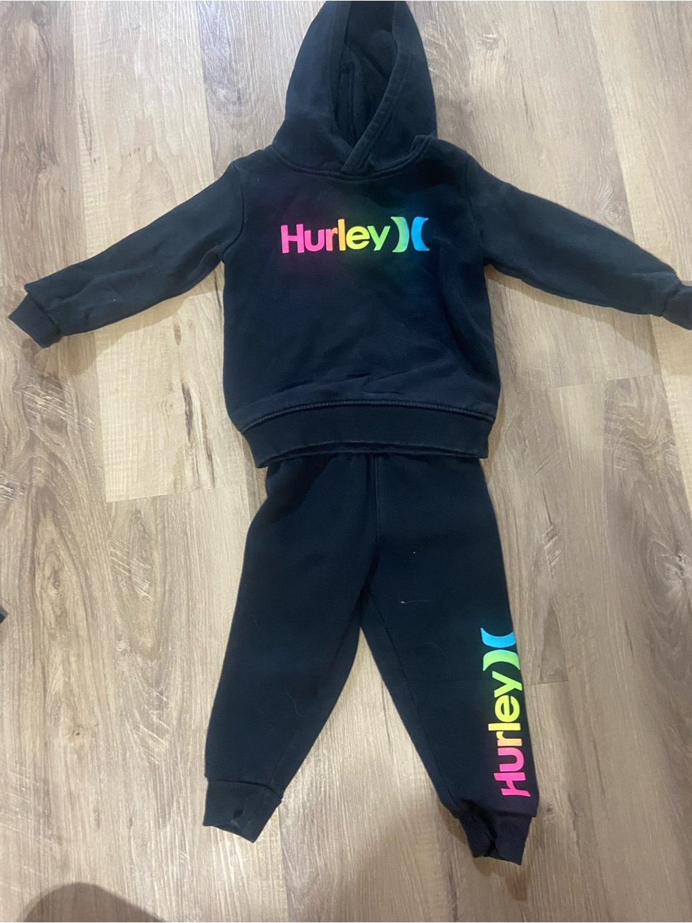 Hurley Black Kids Hoodie & Jogger Set with Rainbow Logo